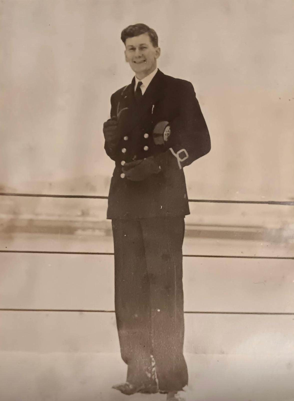 Peter Thomas Pullein Brown in Royal Navy officer's uniform, circa 1944–45